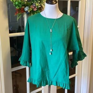 Elegant Emerald Ruffle Blouse
